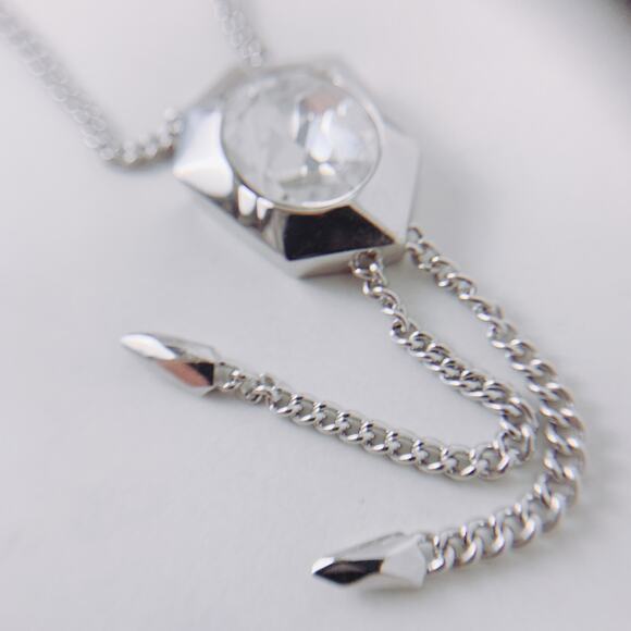 Atelier Swarovski Jean Paul Gaultier Crystal Pendant Necklace Silver Tone Modern - Picture 13 of 15